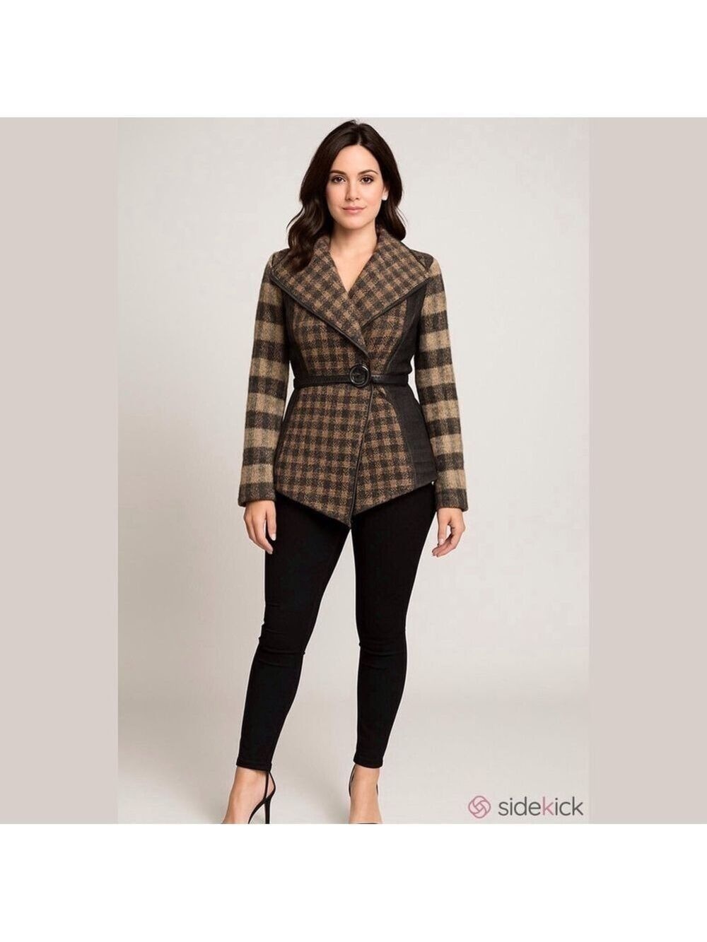 Simply Couture Houndstooth Knit Jacket Brown Black Medium